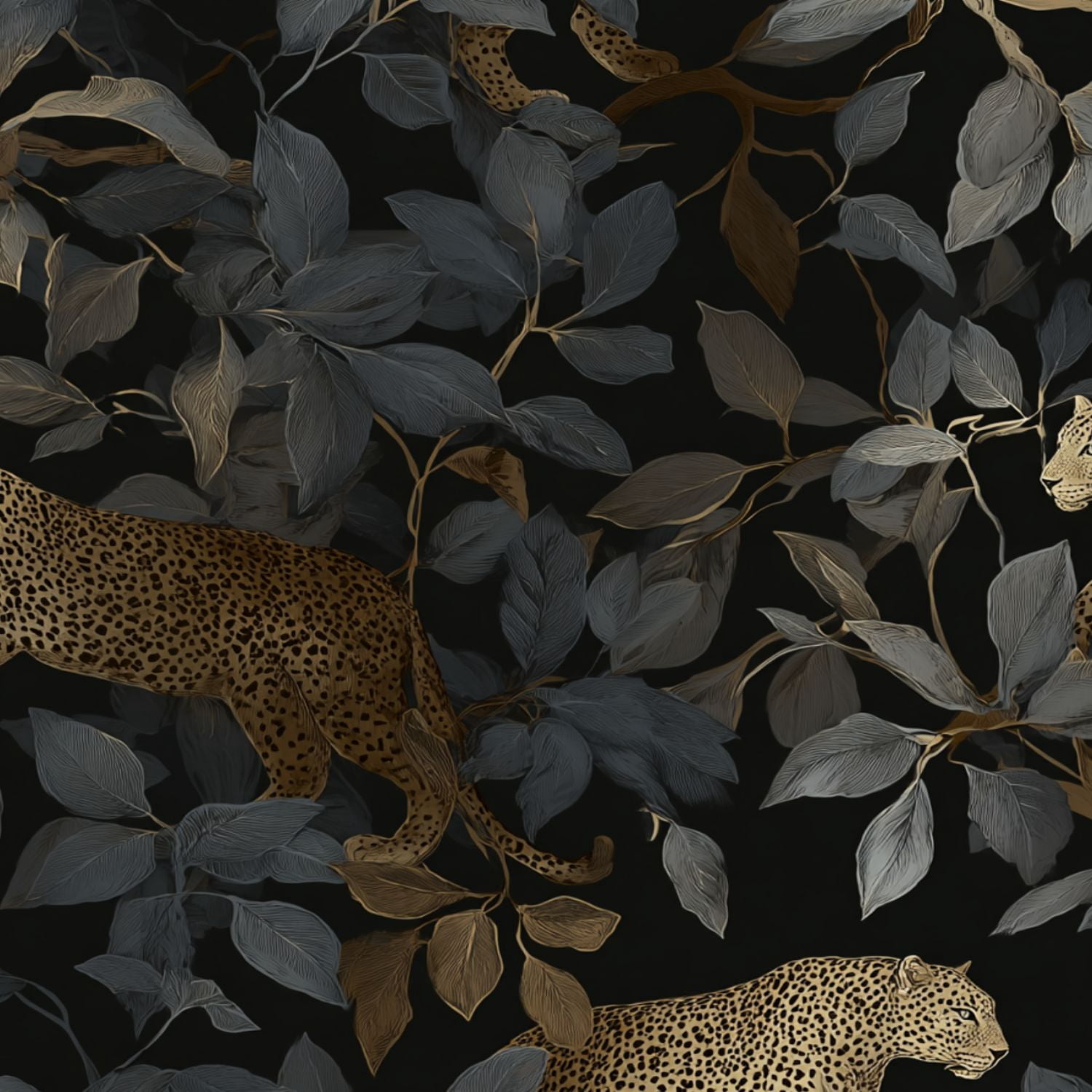 Peel and Stick Wallpaper Leopard Gold Leaves Dark Wall Mural 23.6in x 9.8ft Self Adhesive Removable Wall Paper Renter Friendly Wallpaper for Nursery Bedroom Cabinets
