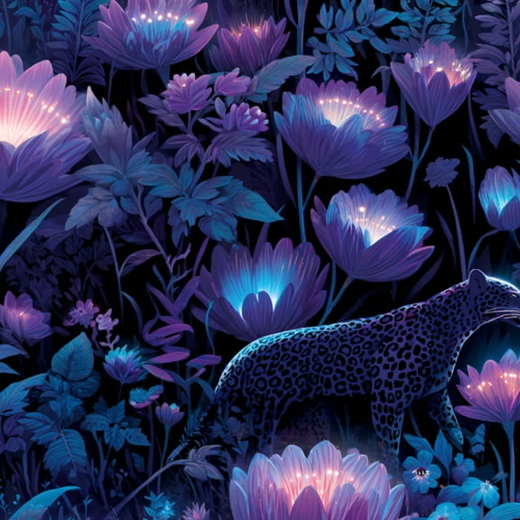 Peel and Stick Wallpaper Leopard Neon Garden Futuristic World Wall Mural 23.6in x 9.8ft Self Adhesive Removable Wall Paper Renter Friendly Wallpaper for Bedroom Cabinets Maximalism Decor