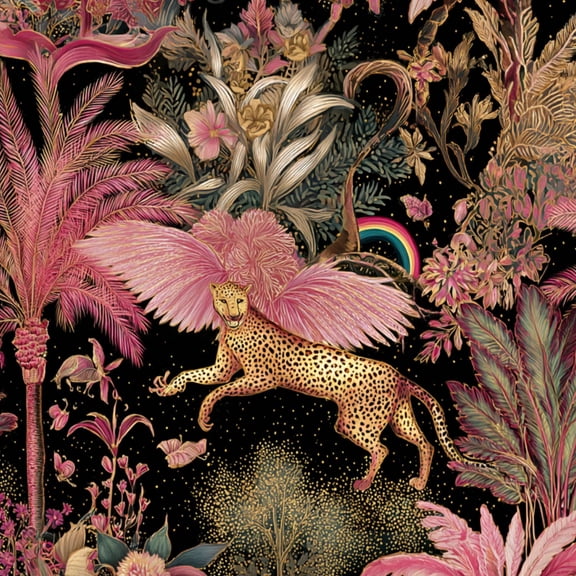 Peel and Stick Wallpaper Leopard Pink Wings Among Tropical Plants Vibrant Wall Mural 17.7in x 9.8ft Self Adhesive Removable Wall Paper Renter Friendly Wallpaper for Nursery Bedroom Cabinets