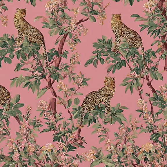 Peel and Stick Wallpaper Leopard Print Floral Pink Wall Mural 23.6in x 9.8ft Self Adhesive Removable Wall Paper Renter Friendly Wallpaper for Nursery Bedroom Cabinets