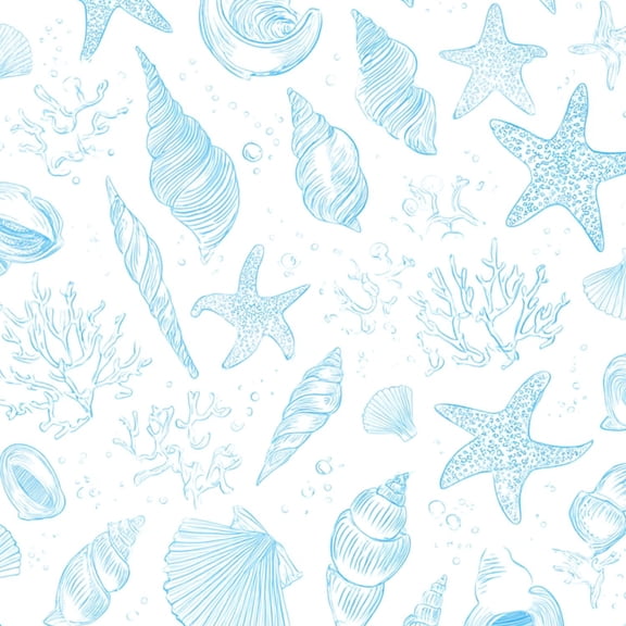 Peel and Stick Wallpaper Light Blue Seashells Starfish Marine Life Wall Mural 23.6in x 9.8ft Self Adhesive Removable Wall Paper Renter Friendly Wallpaper for Nursery Bedroom Cabinets