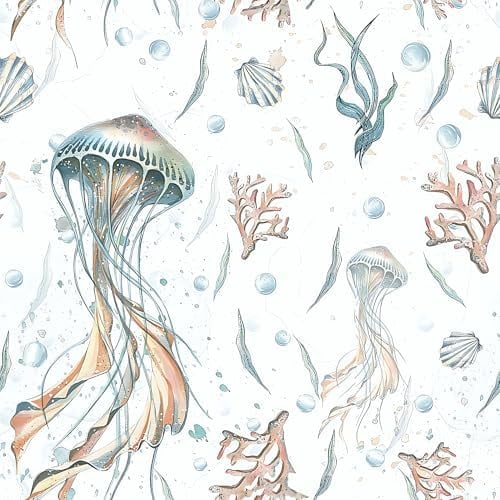 Peel and Stick Wallpaper Light Blue Wall Paper Ocean Jellyfish Seaweed Self Adhesive Removable Waterproof Contact Paper for Bathroom Living Room Decor 16.1" X 196.8"