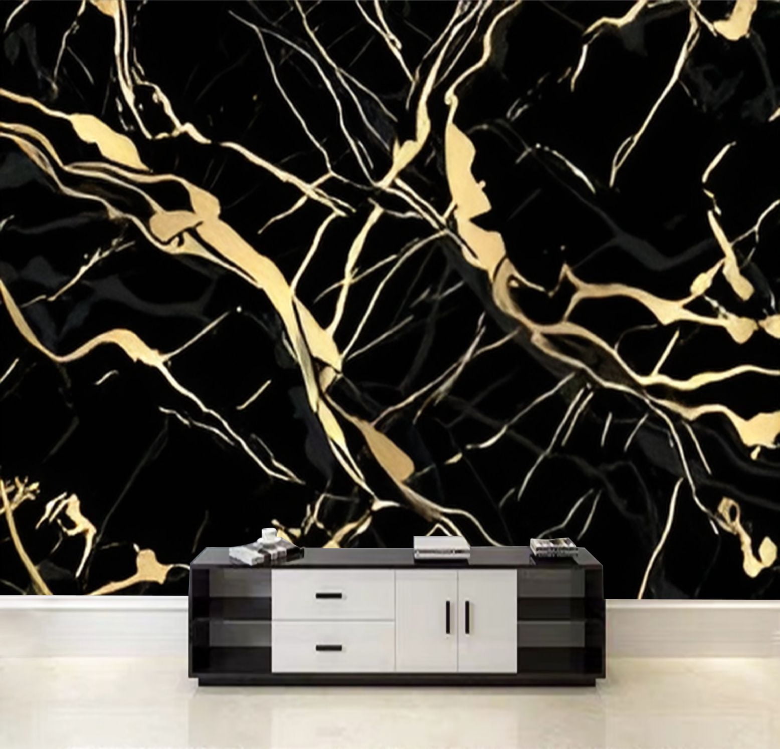 Picture of Peel and Stick Wallpaper Luxury Black Gold Marble texture Panoramic ...