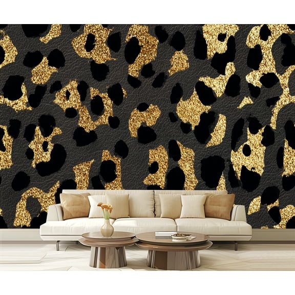 Peel and Stick Wallpaper Luxury Gold leopard skin Exotic animal skin golden texture 100"x144" Contact Paper Removable Self Adhesive Wall Mural Wall Decor for Bedroom Kitchen Cabinets