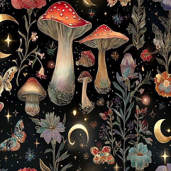 Peel and Stick Wallpaper Magical Mushrooms Celestial Flowers Butterflies Stars Wall Mural 23.6in x 9.8ft Self Adhesive Removable Wall Paper Renter Friendly Wallpaper for Nursery Bedroom Cabinets