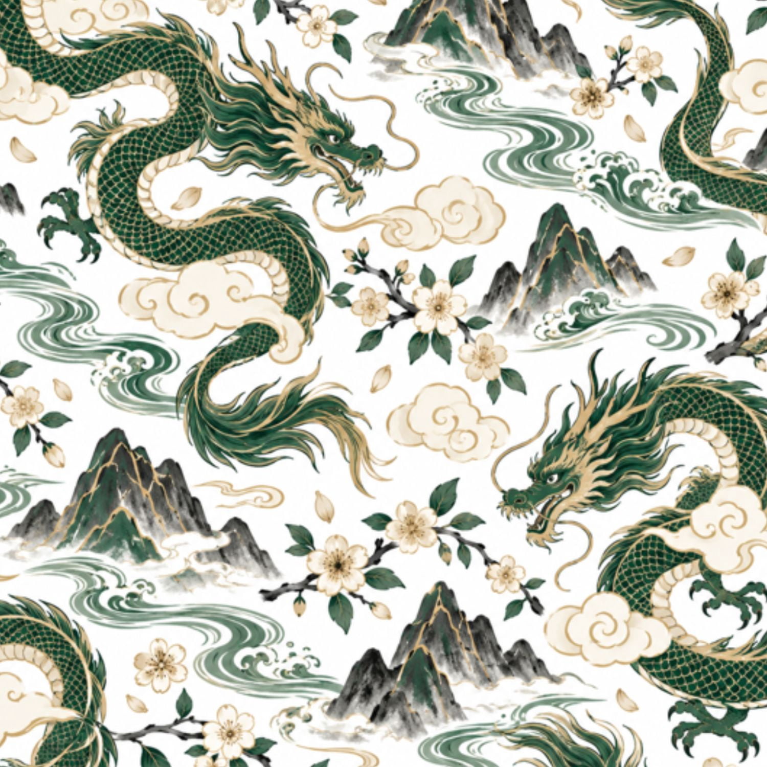 Peel and Stick Wallpaper Majestic Dragon Chinoiserie Misty Mountain ...