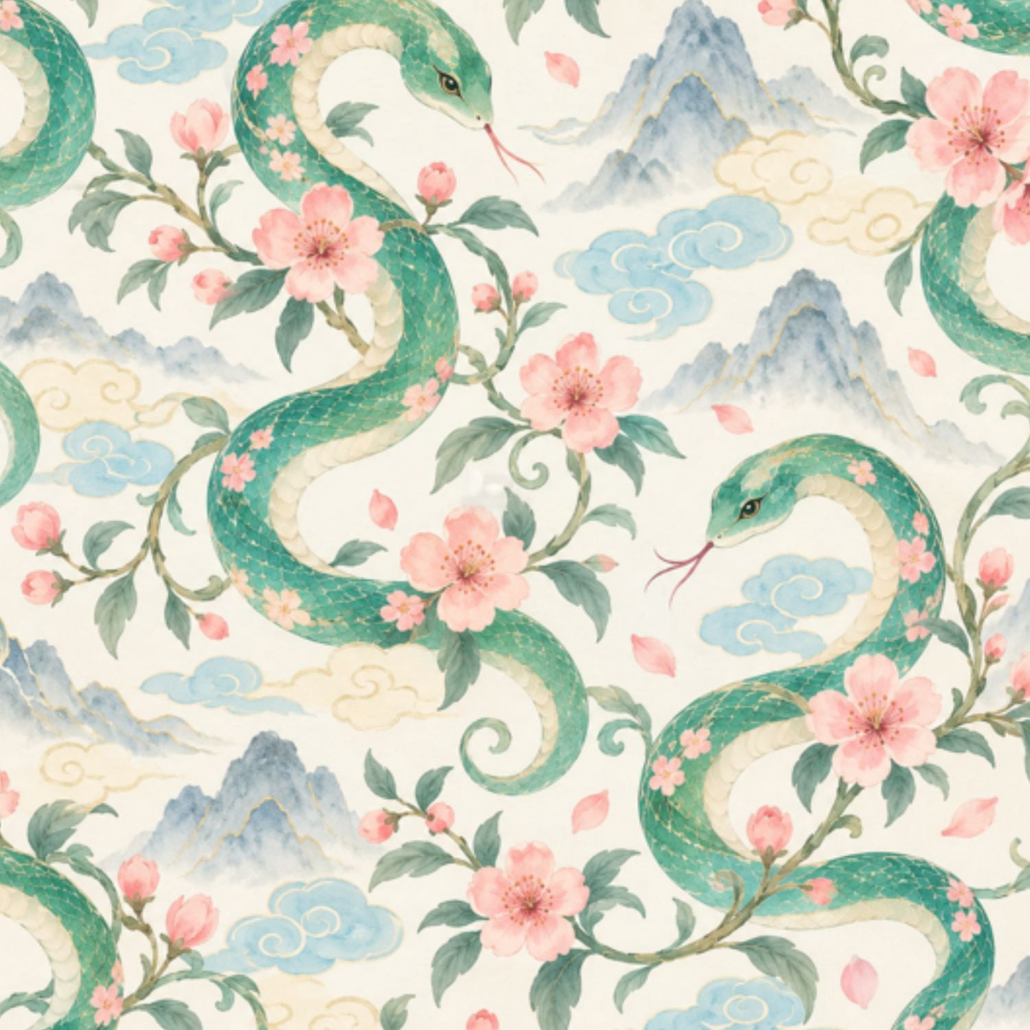 Peel and Stick Wallpaper Majestic Dragon Peach blossoms Mountains river ...