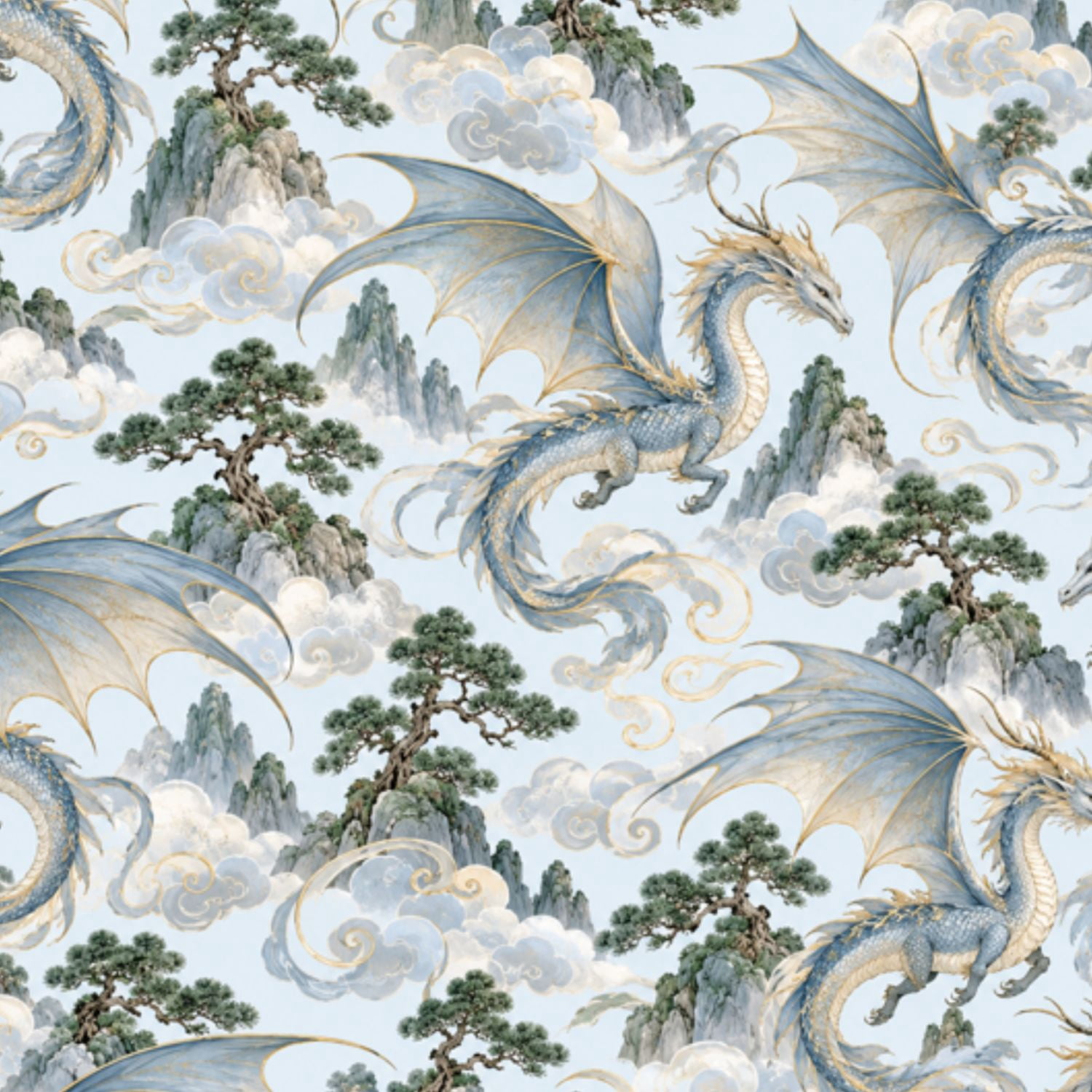 Peel and Stick Wallpaper Majestic Dragon Soaring Misty Mountains ...