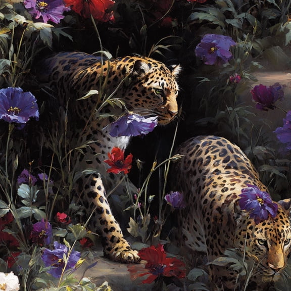 Peel and Stick Wallpaper Majestic Leopard Wildflower Garden Wall Mural 23.6in x 9.8ft Self Adhesive Removable Wall Paper Renter Friendly Wallpaper for Bedroom Cabinets Maximalism Decor