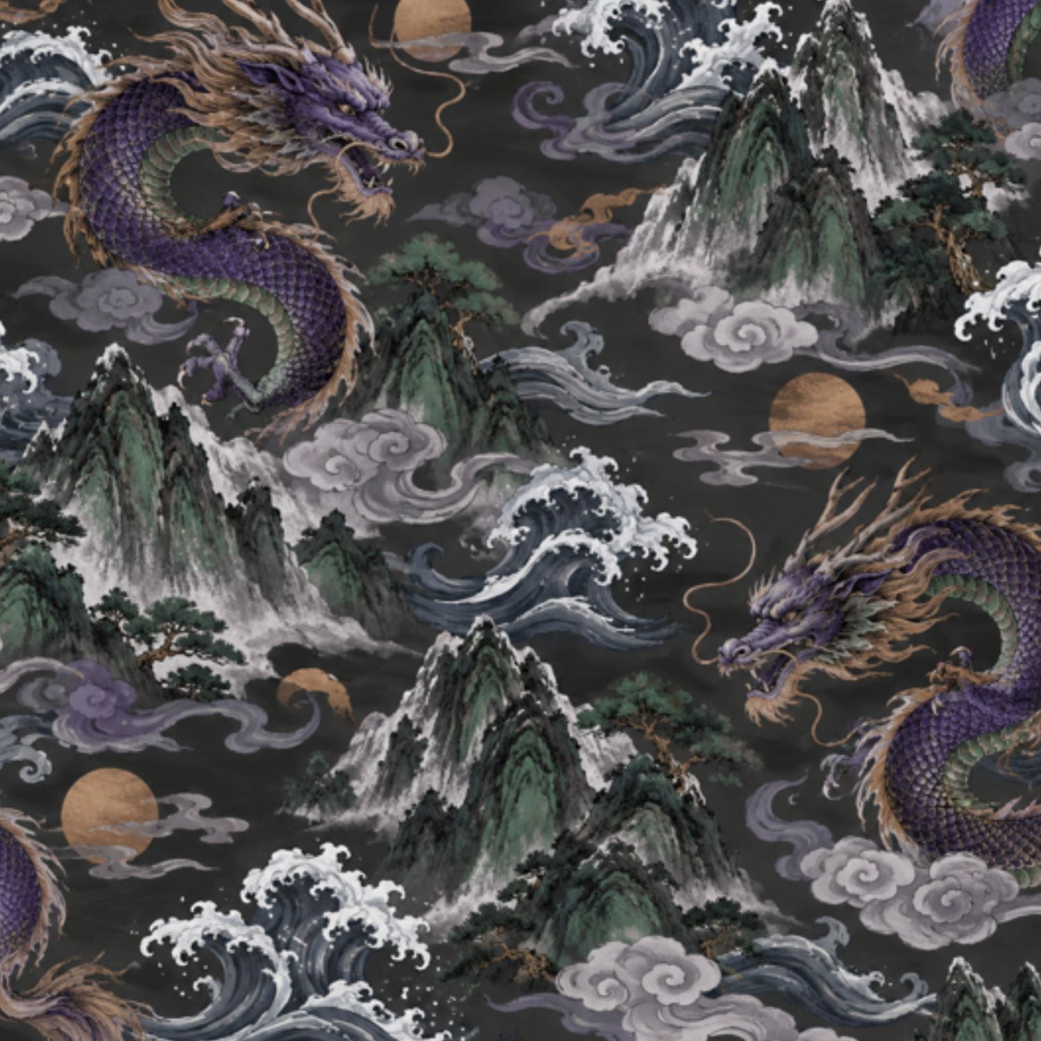 Peel and Stick Wallpaper Majestic black Dragon Stormy Coastal Distant ...