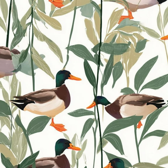 Peel and Stick Wallpaper Mallard Ducks Amidst Greenery Leaves Wall Mural 23.6in x 9.8ft Self Adhesive Removable Wall Paper Renter Friendly Wallpaper for Nursery Bedroom Cabin Decor