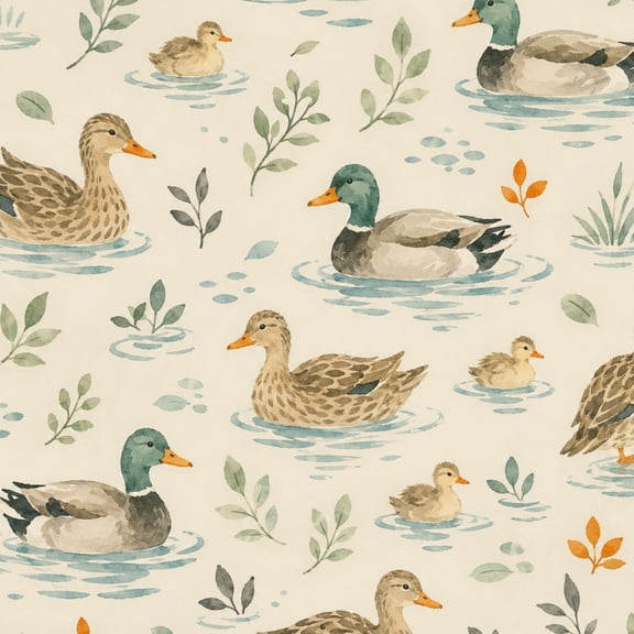 Peel and Stick Wallpaper Mallard Ducks Ducklings Water Botanical Elements Wall Mural 17.7in x 9.8ft Self Adhesive Removable Wall Paper Renter Friendly Wallpaper for Nursery Bedroom Cabinets
