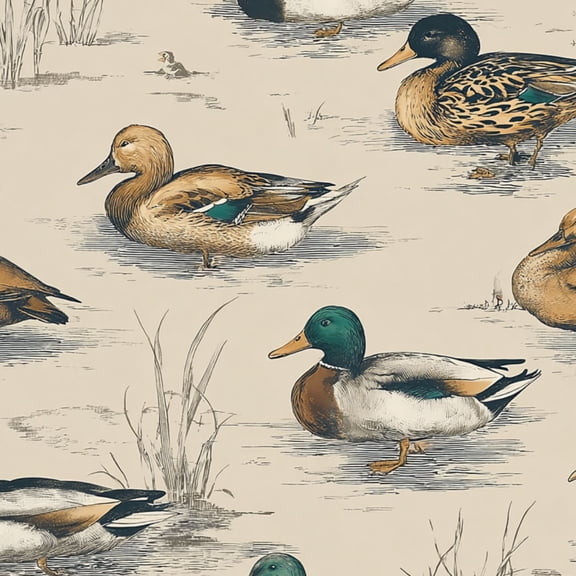Peel and Stick Wallpaper Mallard Ducks Vintage Neutral Beige Wall Mural 23.6in x 9.8ft Self Adhesive Removable Wall Paper Renter Friendly Wallpaper for Nursery Bedroom Cabinets
