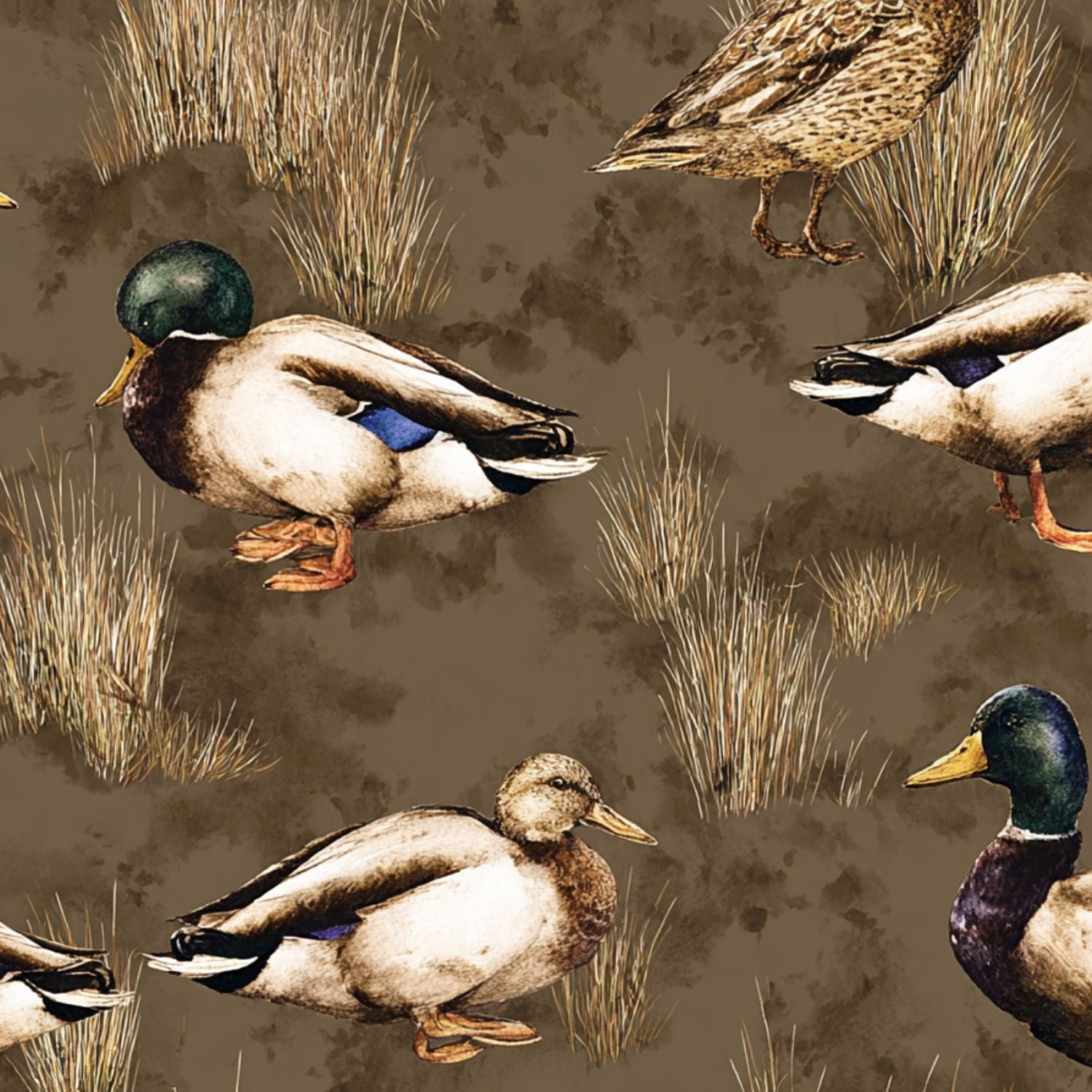 Peel and Stick Wallpaper Mallard Ducks Vintage Watercolor Earthy Brown Marsh Wall Mural 23.6in x 9.8ft Self Adhesive Removable Wall Paper Renter Friendly Wallpaper for Nursery Bedroom Cabinets