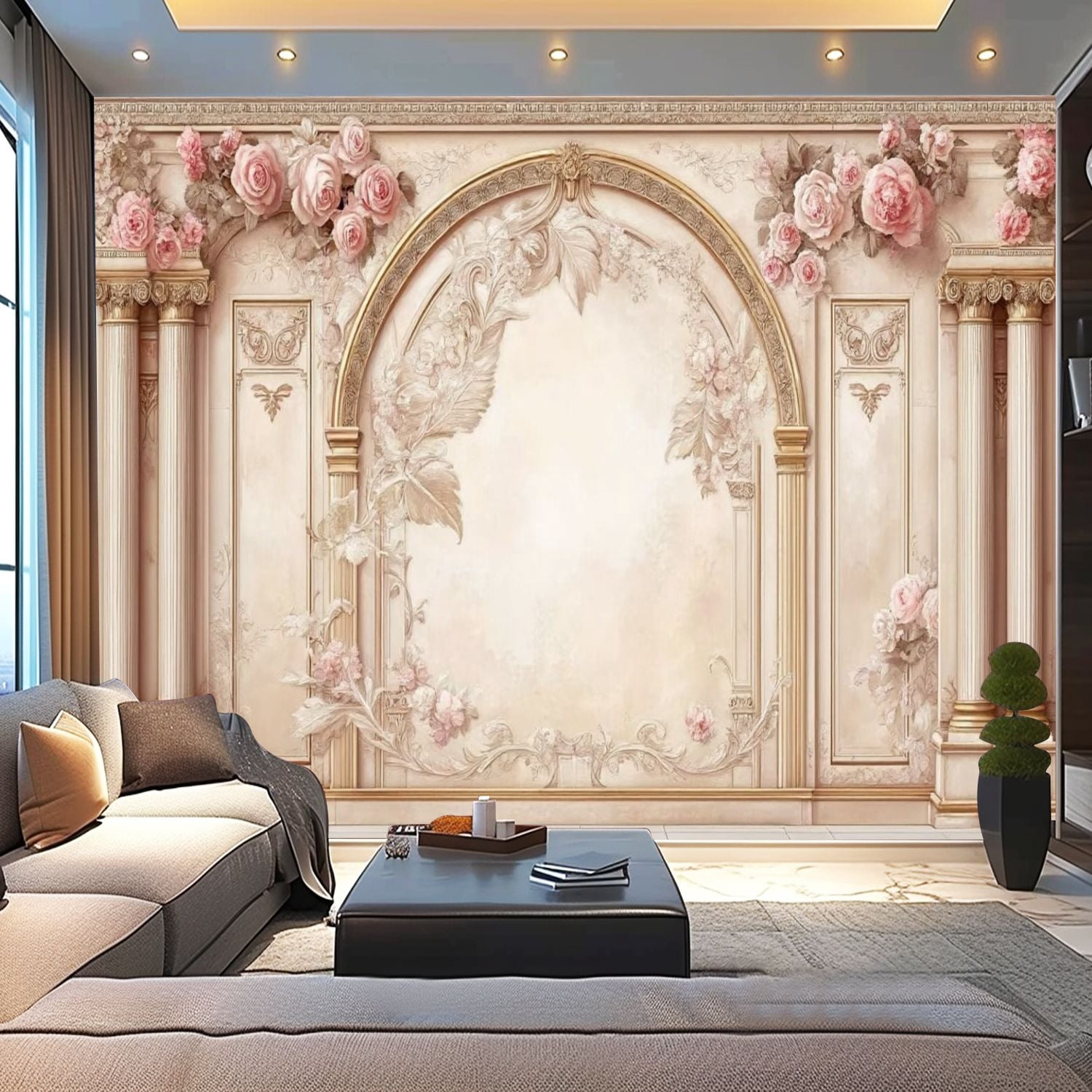 Peel and Stick Wallpaper Marble Abstract Textured Backsplash Pink Peony ...