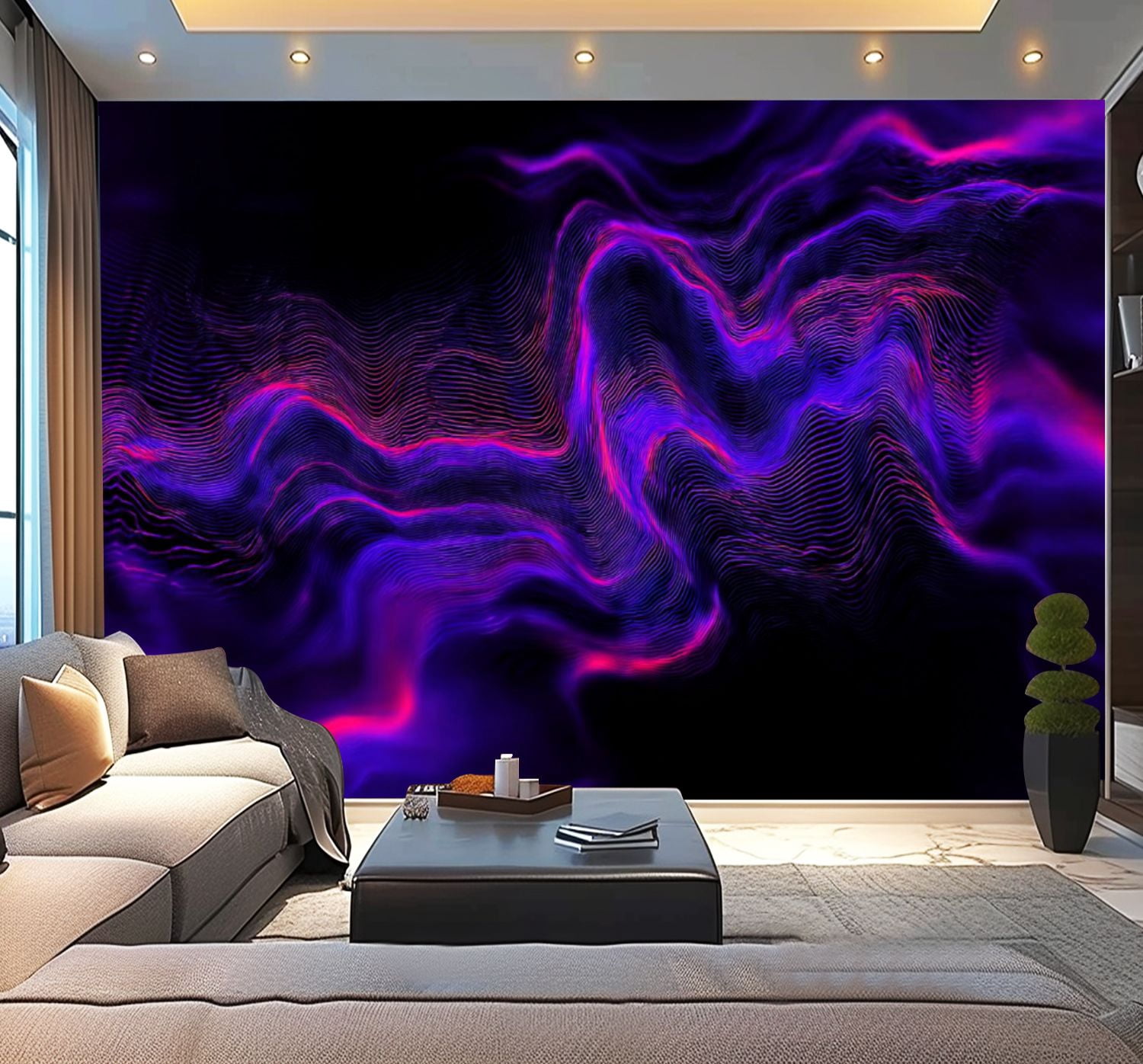 Peel and Stick Wallpaper Marble Colorful Neon Wave Prism Glitch Effect Abstract Dark Modern Art Wall Mural Decor Self Adhesive and Removable 100in x 144in