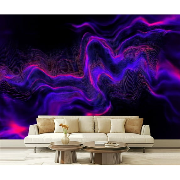 Peel and Stick Wallpaper Marble Colorful Neon Wave Prism Glitch Effect Abstract Dark Modern Art Wall Mural Decor Self Adhesive and Removable 69in x 98in