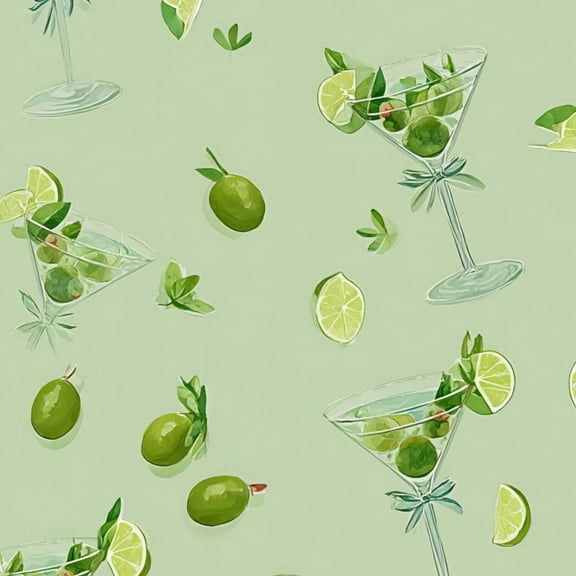 Peel and Stick Wallpaper Martini Cocktail Glass Lime Slices Green Olives Mint Wall Mural 17.7in x 9.8ft Self Adhesive Removable Wall Paper Renter Friendly Wallpaper for Nursery Bedroom Cabinets