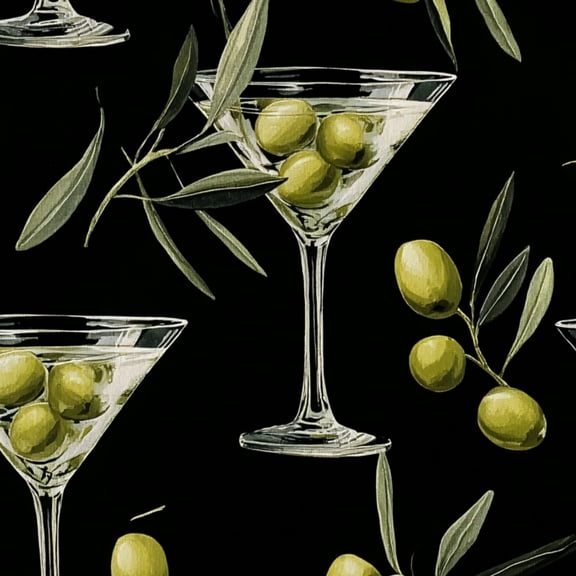 Peel and Stick Wallpaper Martini Glasses Green Olives Olive Branches Black Wall Mural 23.6in x 9.8ft Self Adhesive Removable Wall Paper Renter Friendly Wallpaper for Nursery Bedroom Cabinets