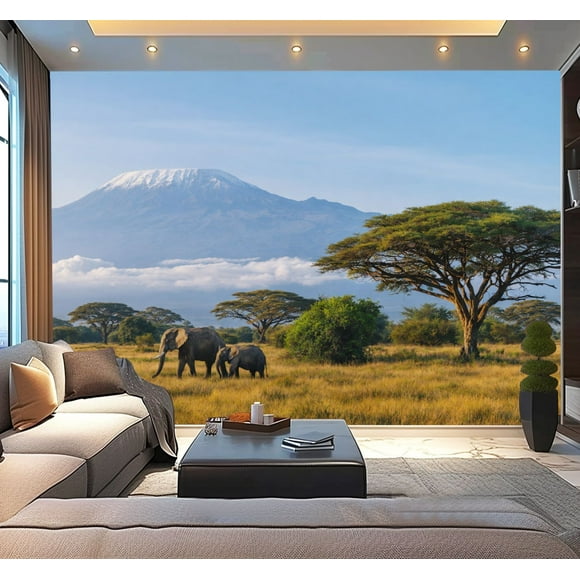 Peel and Stick Wallpaper Masai giraffe front Kilimanjaro mountain Amboseli National Park Kenya Modern Art Wall Mural Decor Self Adhesive and Removable 100in x 144in