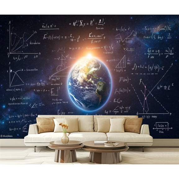 Peel and Stick Wallpaper Math Equations Planet Earth Mathematical Equations Geometric Shapes Modern Art Wall Mural Decor Self Adhesive and Removable 69in x 98in