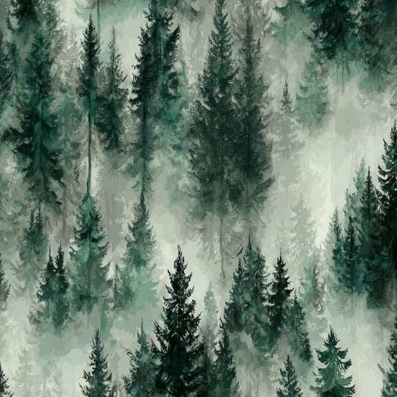 Peel and Stick Wallpaper Misty Forest Landscape Tall Evergreen Trees Foggy Wall Mural 17.7in x 9.8ft Self Adhesive Removable Wall Paper Renter Friendly Wallpaper Girls Bedroom Nursery Livingroom
