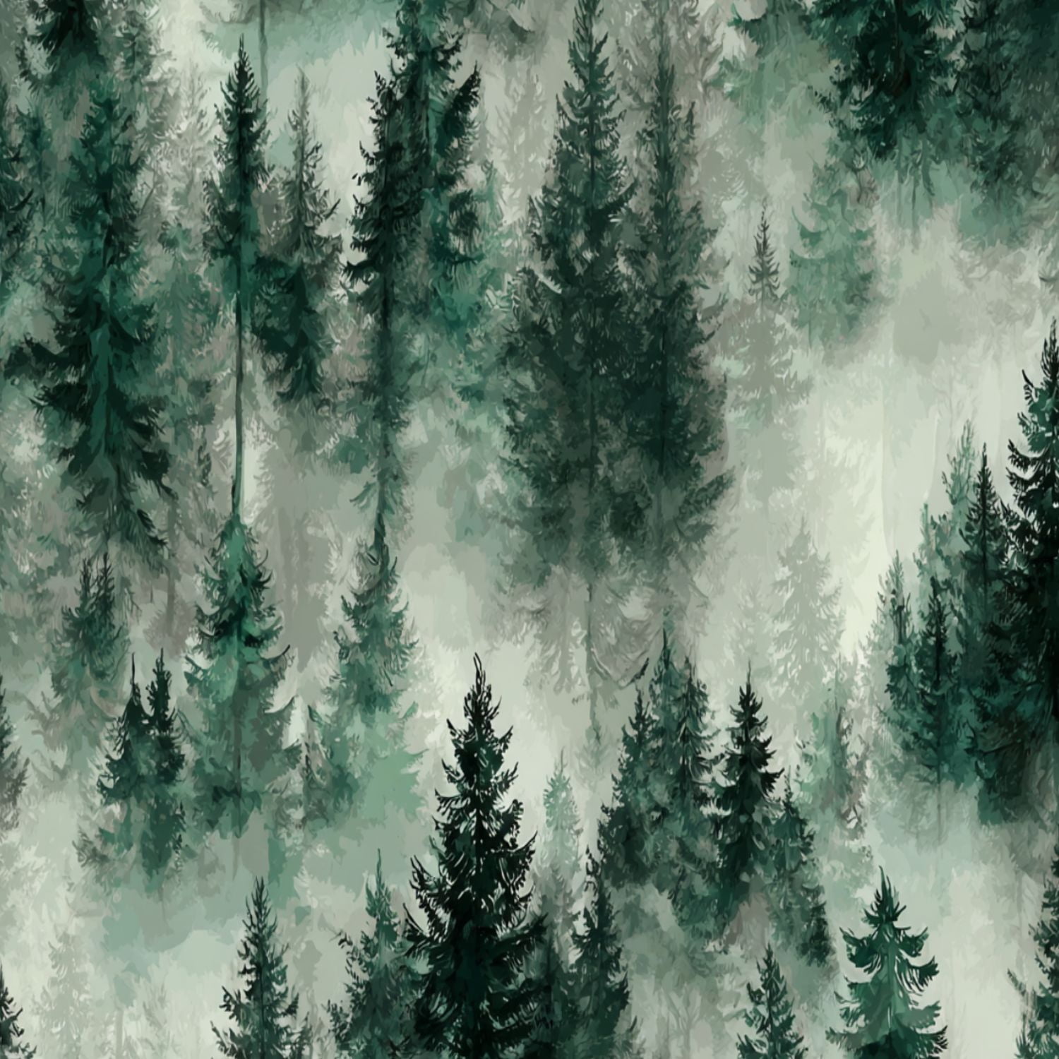 Peel and Stick Wallpaper Misty Forest Landscape Tall Evergreen Trees ...