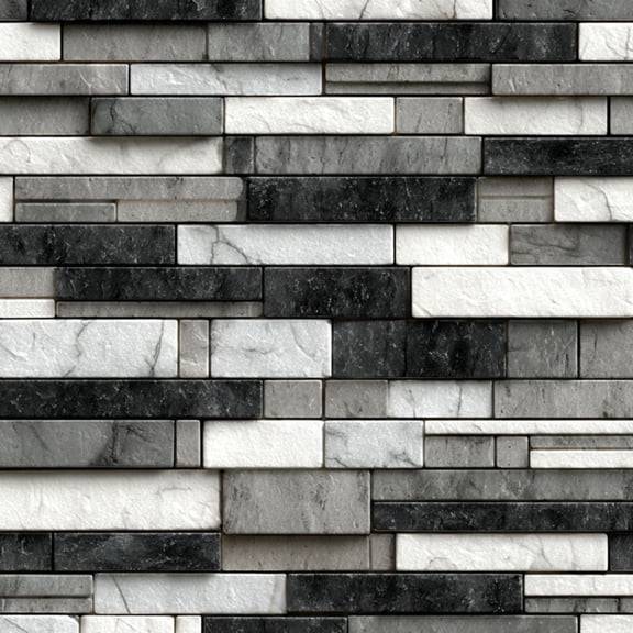 Peel and Stick Wallpaper Modern Black White Gray Stacked Stone Wall Texture 24in x 118in Contact Paper Removable Self Adhesive Wall Mural Wall Decor for Bedroom Kitchen Cabinets