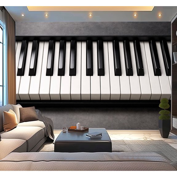 Peel and Stick Wallpaper Modern Black White Piano Keyboard Close Up Gray Surface Modern Art Wall Mural Decor Self Adhesive and Removable 100in x 144in