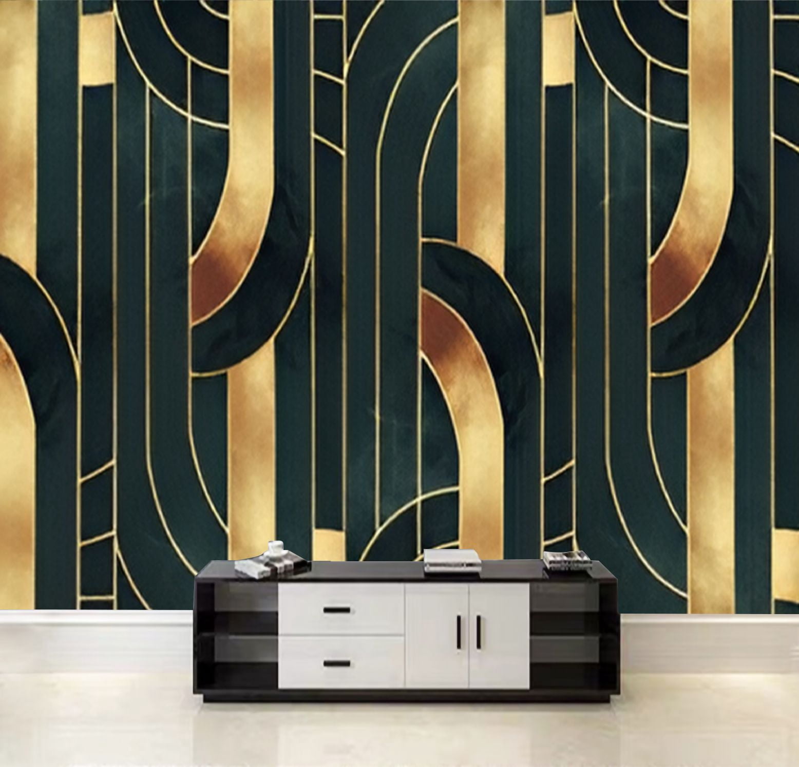 Peel and Stick Wallpaper Modern wall decor 3d abstract golden lines ...