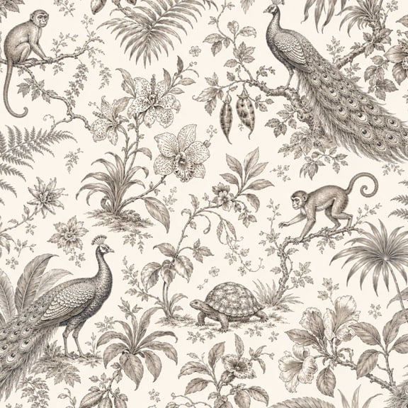 Peel and Stick Wallpaper Monochrome Jungle Monkeys Tortoises Tropical Foliage 17.7in x 118in Contact Paper Removable Self Adhesive Wall Mural Wall Decor for Bedroom Kitchen Cabinets