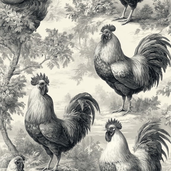 Peel and Stick Wallpaper Monochrome Rooster Detailed Feathers Vintage Farmhouse Style 24in x 118in Contact Paper Removable Self Adhesive Wall Mural Wall Decor for Bedroom Kitchen Cabinets