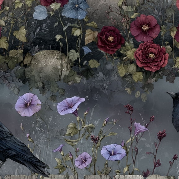 Peel and Stick Wallpaper Moody Cottagecore Scene Crimson Roses Blue Morning Glories Wall Paper 23.6in x 9.8ft Self Adhesive Removable Gothic Moody Contact Paper for Nursery Bedroom Cabinets