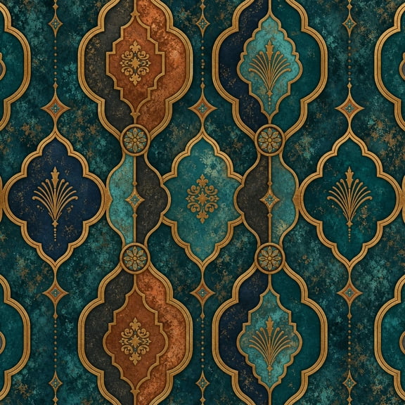Peel and Stick Wallpaper Moroccan Geometric Tile Teal Gold Vintage Metallic 17.7in x 118in Contact Paper Removable Self Adhesive Wall Mural Wall Decor for Bedroom Kitchen Cabinets