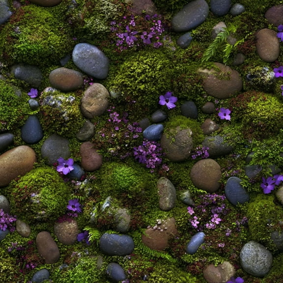 Peel and Stick Wallpaper Moss Covered Stones Purple Wildflowers Forest Wall Mural 17.7in x 9.8ft Self Adhesive Removable Wall Paper Renter Friendly Wallpaper for Bedroom Livingroom Office Studio