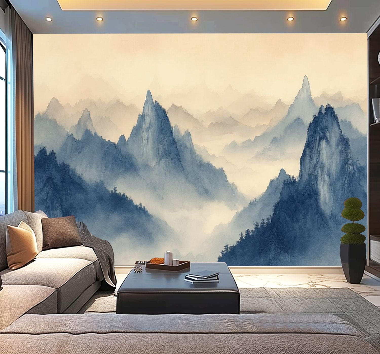 Peel and Stick Wallpaper Mountain Mural Distressed Nature Landscape ...