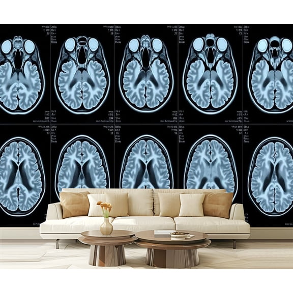Peel and Stick Wallpaper Mri Scan Brain Medicine Health 3D Brain Anatomy MRI Scans Human Skull Modern Art Wall Mural Decor Self Adhesive and Removable 69in x 98in