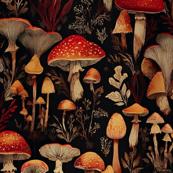 Peel and Stick Wallpaper Mushroom Botanical Red Toadstools Forest Fungi Dark Wall Mural 17.7in x 9.8ft Self Adhesive Removable Wall Paper Renter Friendly Wallpaper for Nursery Bedroom Cabinets