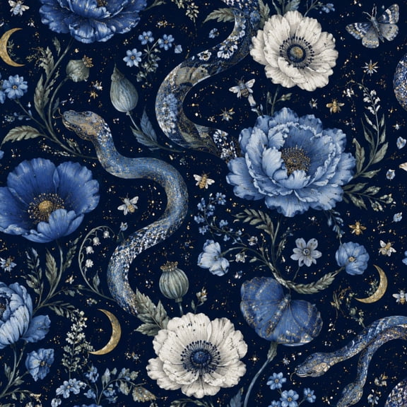 Peel and Stick Wallpaper Mystic Navy Snakes Flowers Stars Bees Moon Floral Whimsical Bohemian 17.7in x 118in Contact Paper Removable Self Adhesive Wall Mural Wall Decor for Bedroom Kitchen Cabinets