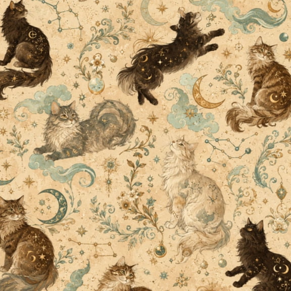 Peel and Stick Wallpaper Mystical Cat Vintage Retro Abstract Celestial Zodiac Wall Mural 17.7in x 9.8ft Self Adhesive Removable Wall Paper Renter Friendly Wallpaper for Nursery Bedroom Cabinets