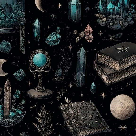 Peel and Stick Wallpaper Mystical Crystals Occult Symbols Moons Books Celestial Wall Mural 17.7in x 9.8ft Self Adhesive Removable Wall Paper Renter Friendly Wallpaper for Nursery Bedroom Cabinets