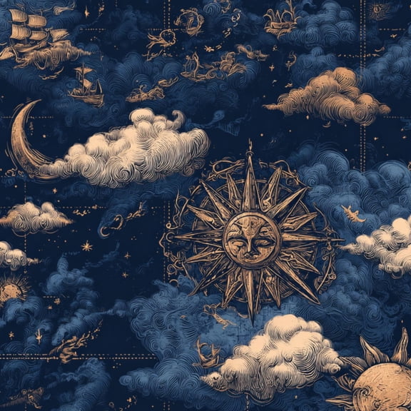 Peel and Stick Wallpaper Mystical Illuminated Map Sky Ships Borders Wall Mural 17.7in x 9.8ft Self Adhesive Removable Wall Paper Renter Friendly Wallpaper for Nursery Bedroom Cabinets