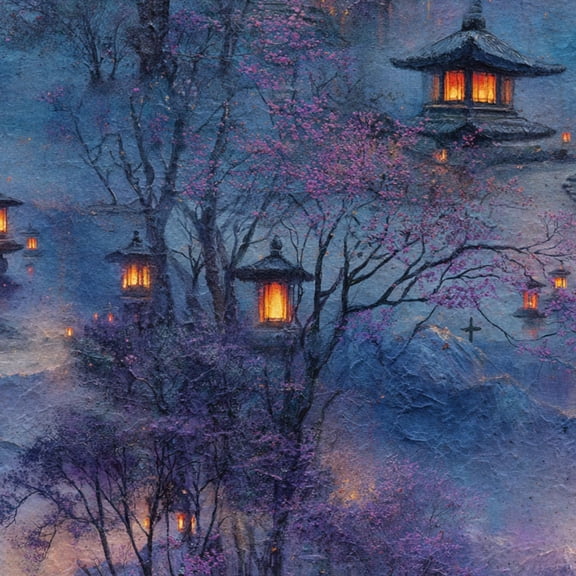 Peel and Stick Wallpaper Mystical Japanese Garden Twilight Glowing Lanterns Wall Paper 17.7in x 9.8ft Self Adhesive Waterproof Removable Boho Contact Paper for Bedroom Bathroom Shelves Cabinet