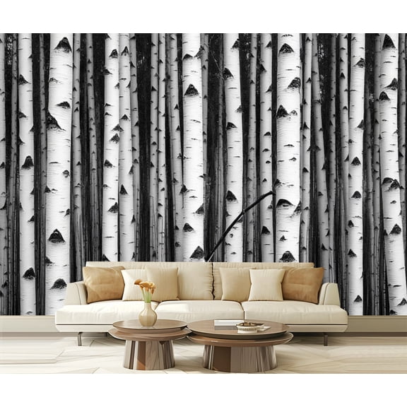 Peel and Stick Wallpaper Nature Birch Trees Forest Black White Woodland 3D Aspen Trees Vertical Modern Art Wall Mural Decor Self Adhesive and Removable 69in x 98in