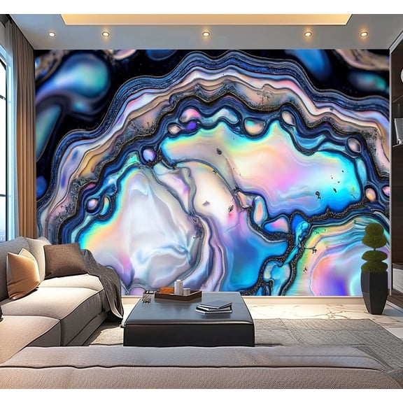 Peel and Stick Wallpaper Nature Texture Nacre Mother Pearl Paua Perlemoen Color Bands Modern Art Wall Mural Decor Self Adhesive and Removable 100in x 144in