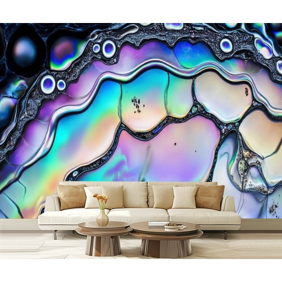 Peel and Stick Wallpaper Nature Texture Nacre Mother Pearl Paua Perlemoen Color Bands Modern Art Wall Mural Decor Self Adhesive and Removable 69in x 98in