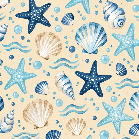 Peel and Stick Wallpaper Nautical Patterns Featuring Seashells Bubbles Blue Tones Starfish 17.7"x118" Contact Paper Removable Self Adhesive Waterproof Wall Decor for Bedroom Kitchen Cabinets