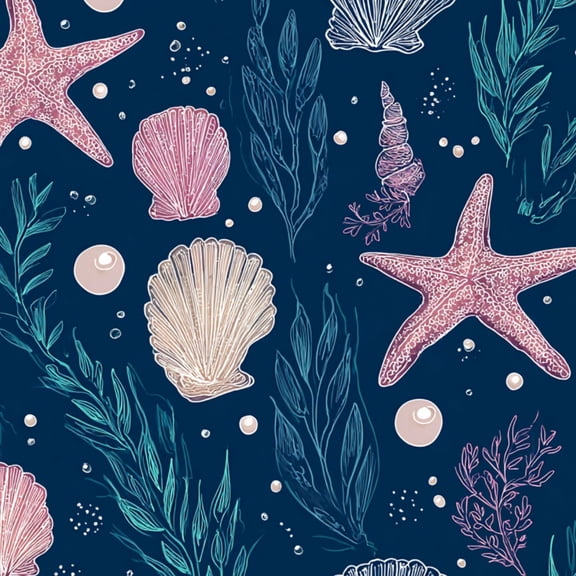 Peel and Stick Wallpaper Nautical Starfish Shells Seaweed Dark Blue 24in x 118in Contact Paper Removable Self Adhesive Wall Mural Wall Decor for Bedroom Kitchen Cabinets
