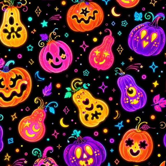 Peel and Stick Wallpaper Neon Halloween Pumpkins Gourds Fun Carved Faces Black 24in x 118in Contact Paper Removable Self Adhesive Wall Mural Wall Decor for Bedroom Kitchen Cabinets