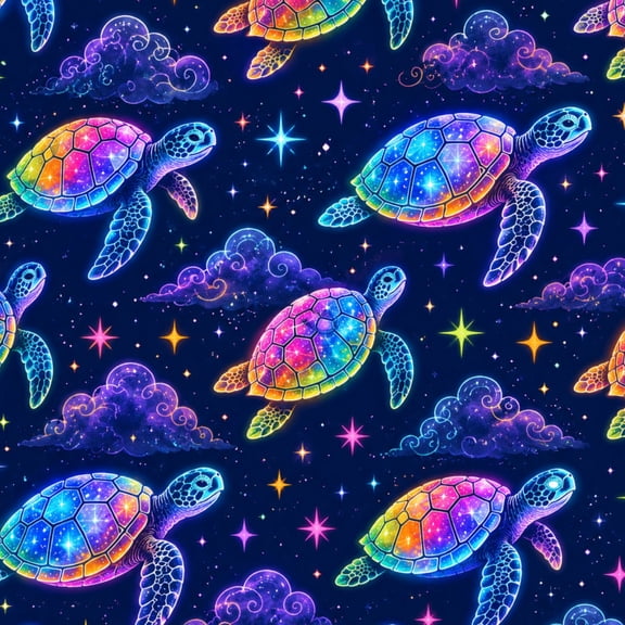 Peel and Stick Wallpaper Neon Sea Turtles Stars Clouds Dark Wall Mural 17.7in x 9.8ft Self Adhesive Removable Wall Paper Renter Friendly Wallpaper for Bedroom Living Room Cabinets